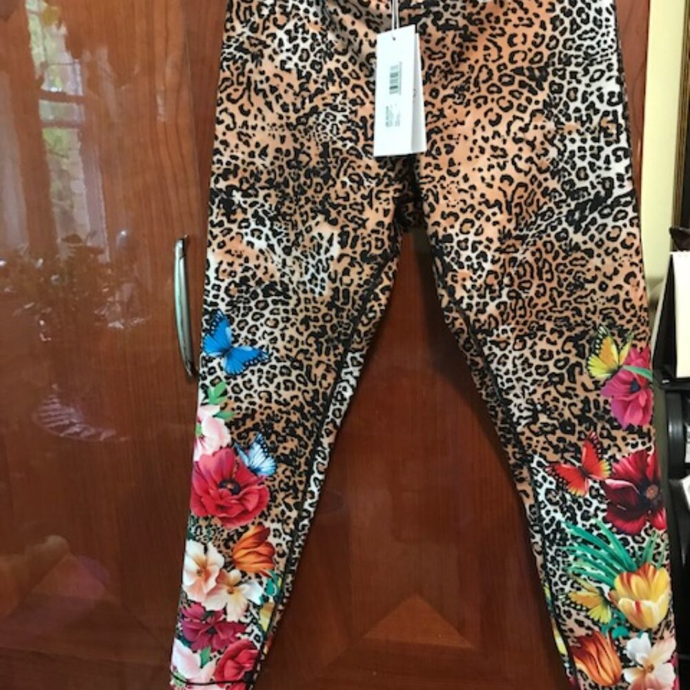 Johnny Was Bee Active Leopard and Flowers Leggings-size Large-NWT